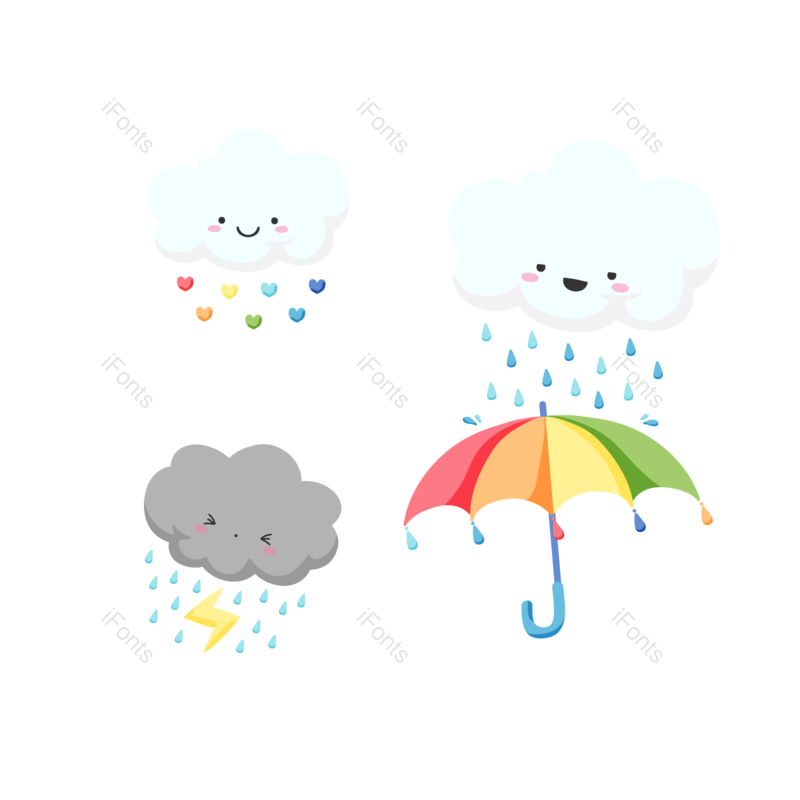 插画图片,雨滴元素,彩虹PNG,免抠素材